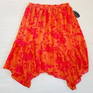 Women's Scoop Ruffle Tier Midi Skirt XL Orange/Pink Floral. NWT